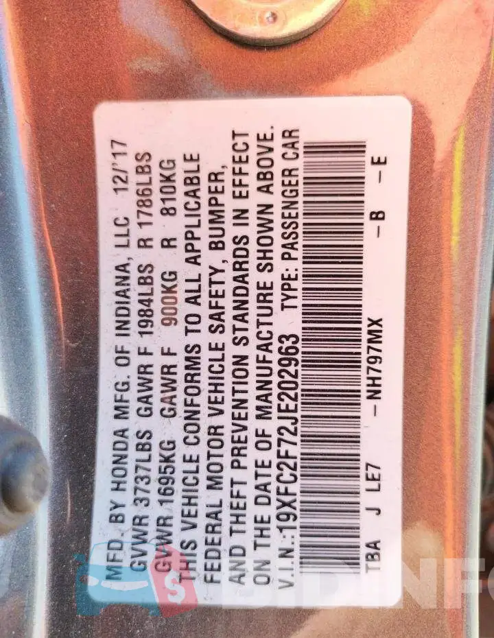 19XFC2F72JE202963 Photo# 10