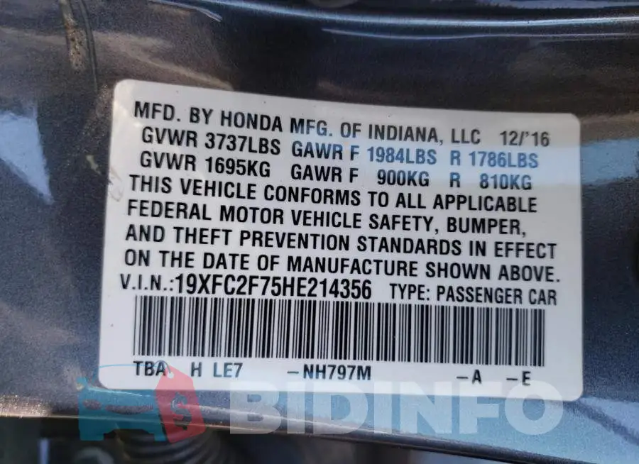 19XFC2F75HE214356 Photo# 10