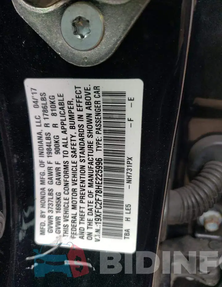19XFC2F78HE225996 Photo# 10