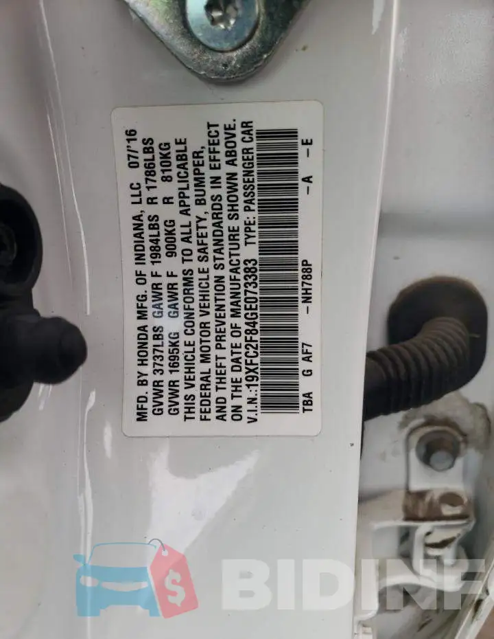 19XFC2F84GE073383 Photo# 10