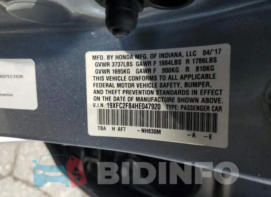 19XFC2F84HE047920 Photo# 10