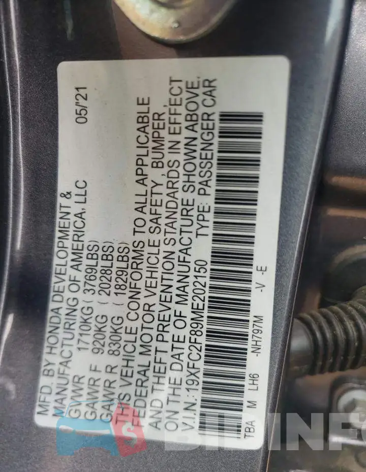 19XFC2F89ME202150 Photo# 10