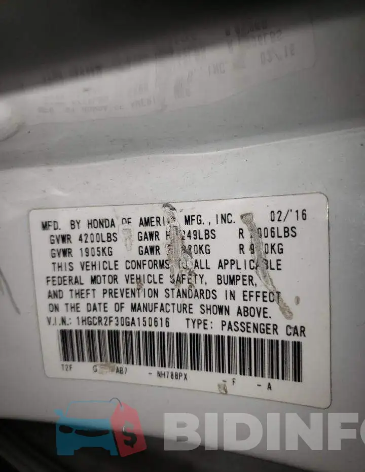 1HGCR2F30GA150616 Photo# 10