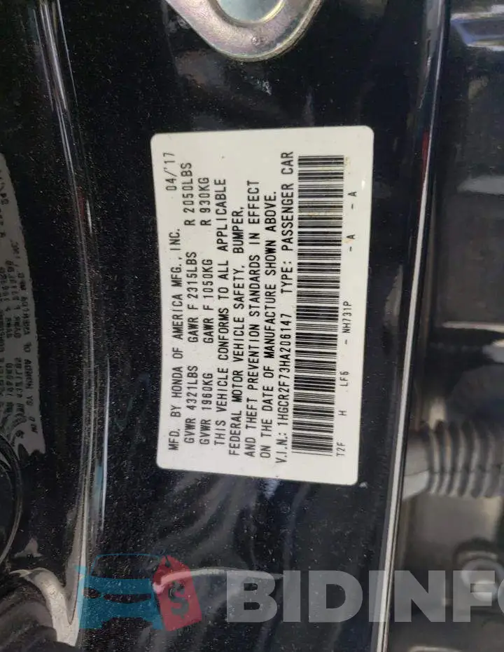 1HGCR2F73HA206147 Photo# 10