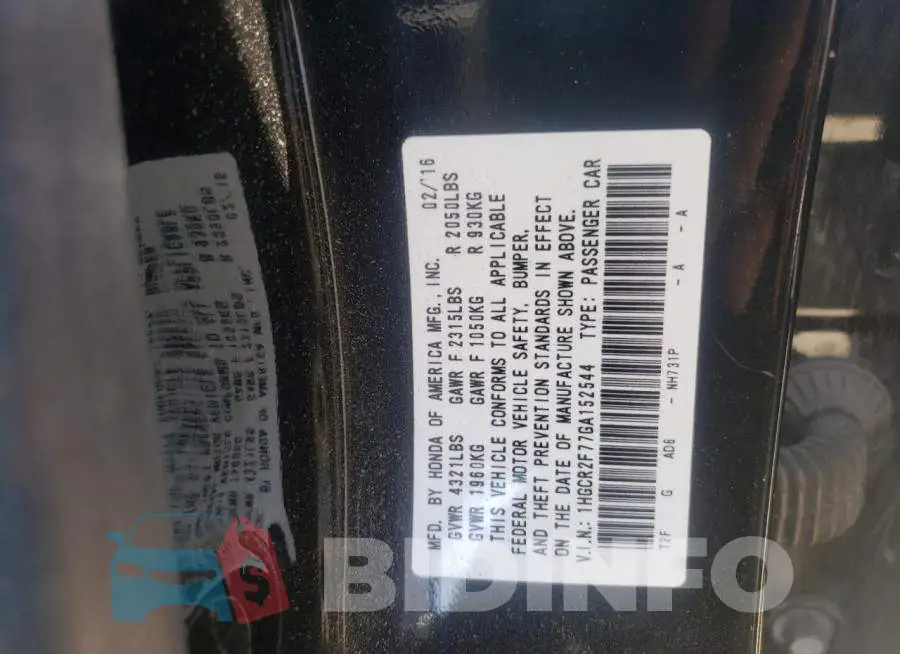 1HGCR2F77GA152544 Photo# 10