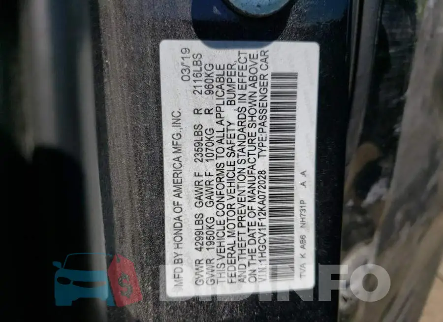 1HGCV1F12KA072028 Photo# 10