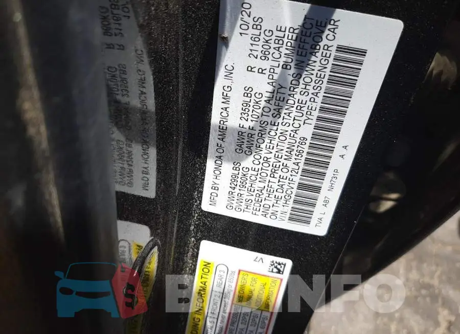 1HGCV1F12LA156769 Photo# 10