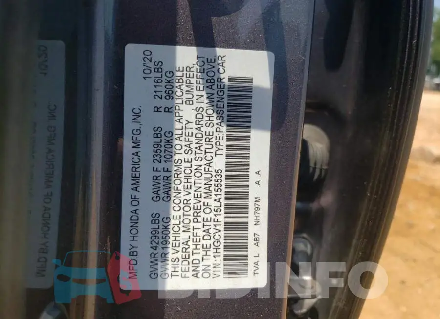 1HGCV1F15LA155535 Photo# 10