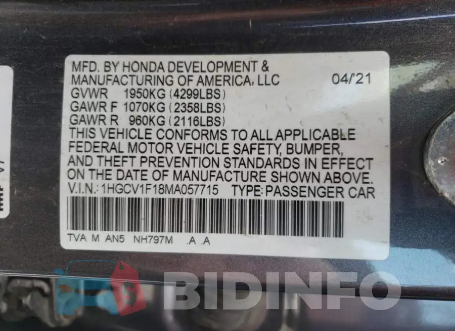 1HGCV1F18MA057715 Photo# 10