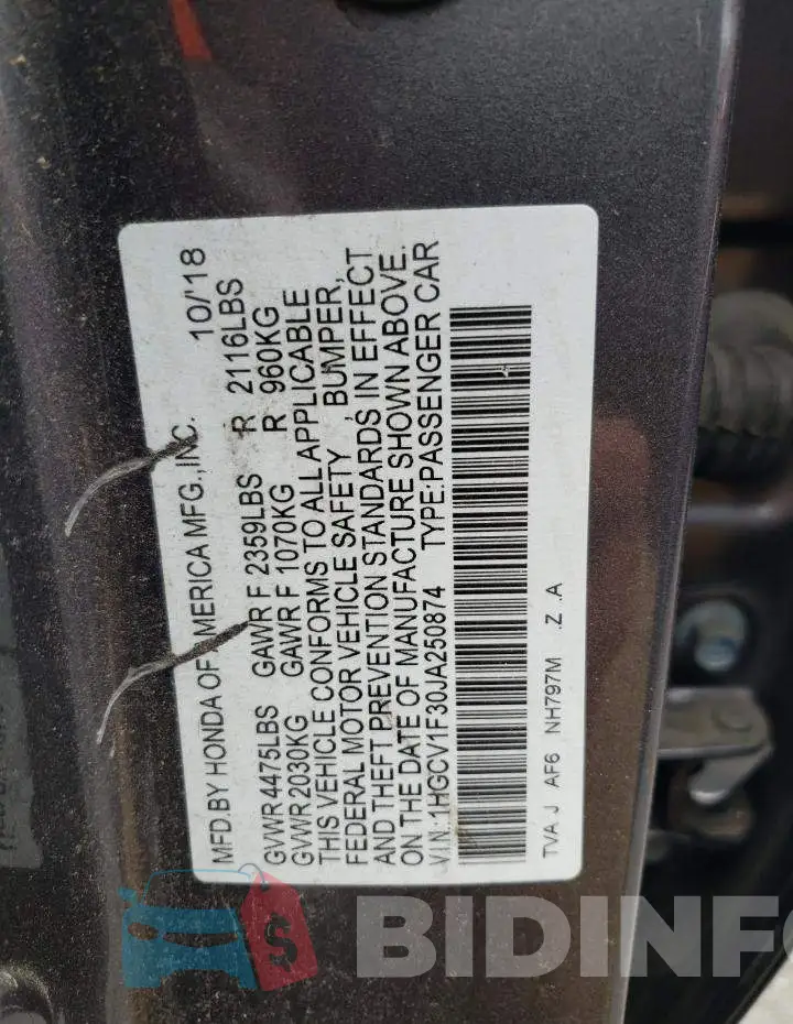 1HGCV1F30JA250874 Photo# 10