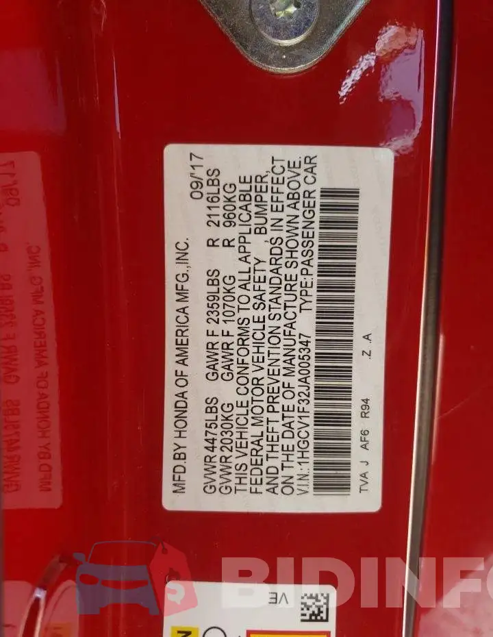 1HGCV1F32JA005347 Photo# 10