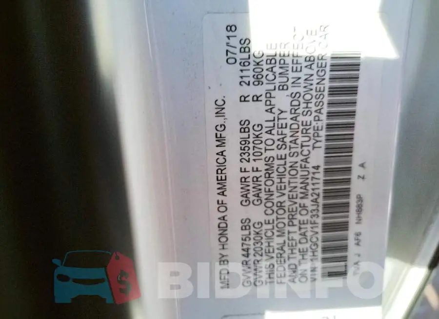 1HGCV1F33JA211714 Photo# 10