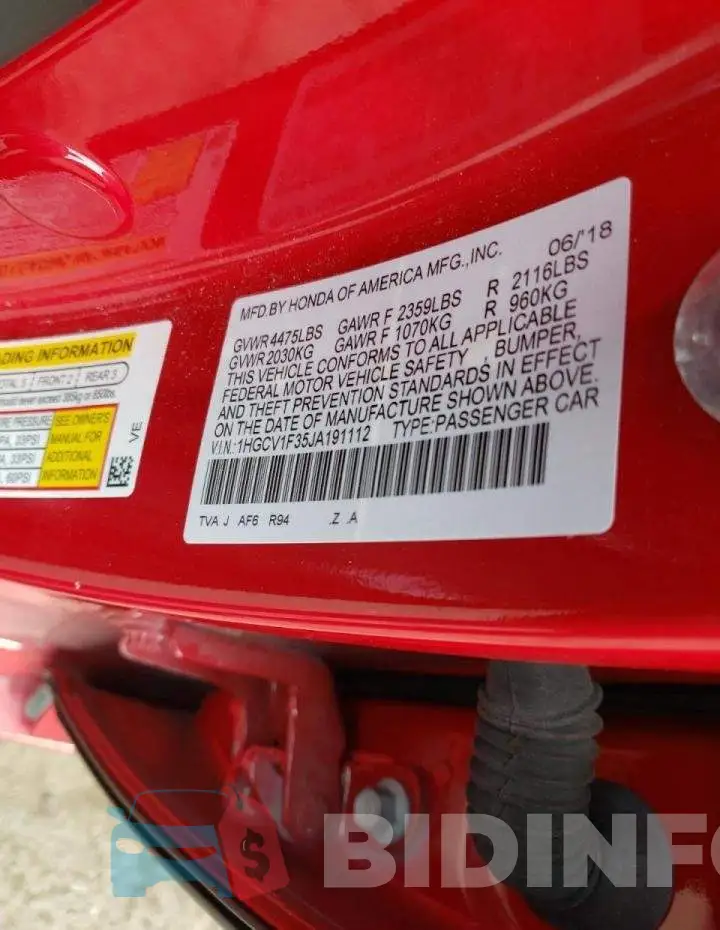 1HGCV1F35JA191112 Photo# 10