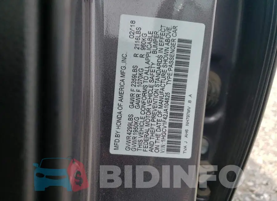 1HGCV1F42JA104825 Photo# 10