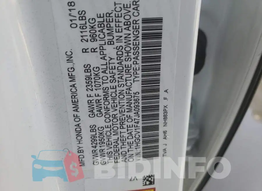 1HGCV1F47JA093675 Photo# 10