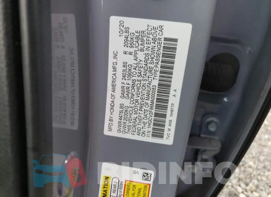 1HGCV2F96MA000053 Photo# 10
