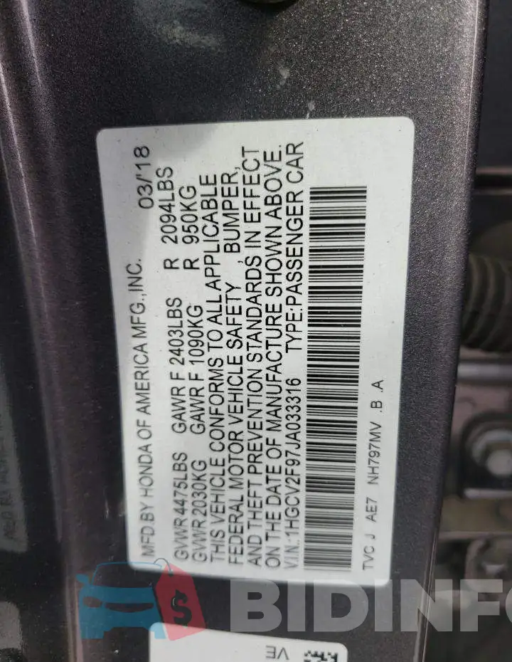 1HGCV2F97JA033316 Photo# 10