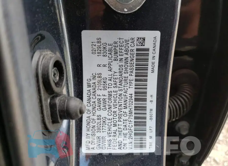 2HGFC1F75MH702944 Photo# 10