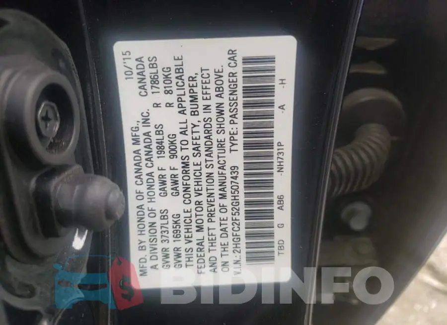 2HGFC2F52GH507439 Photo# 10