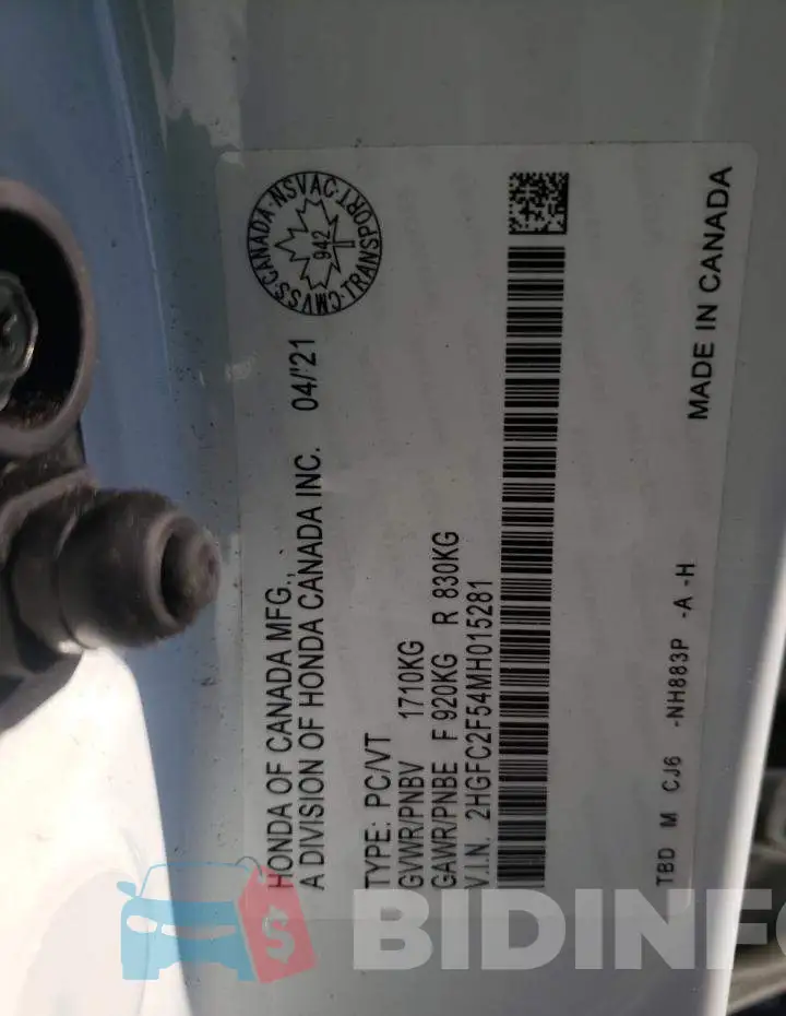 2HGFC2F54MH015281 Photo# 10