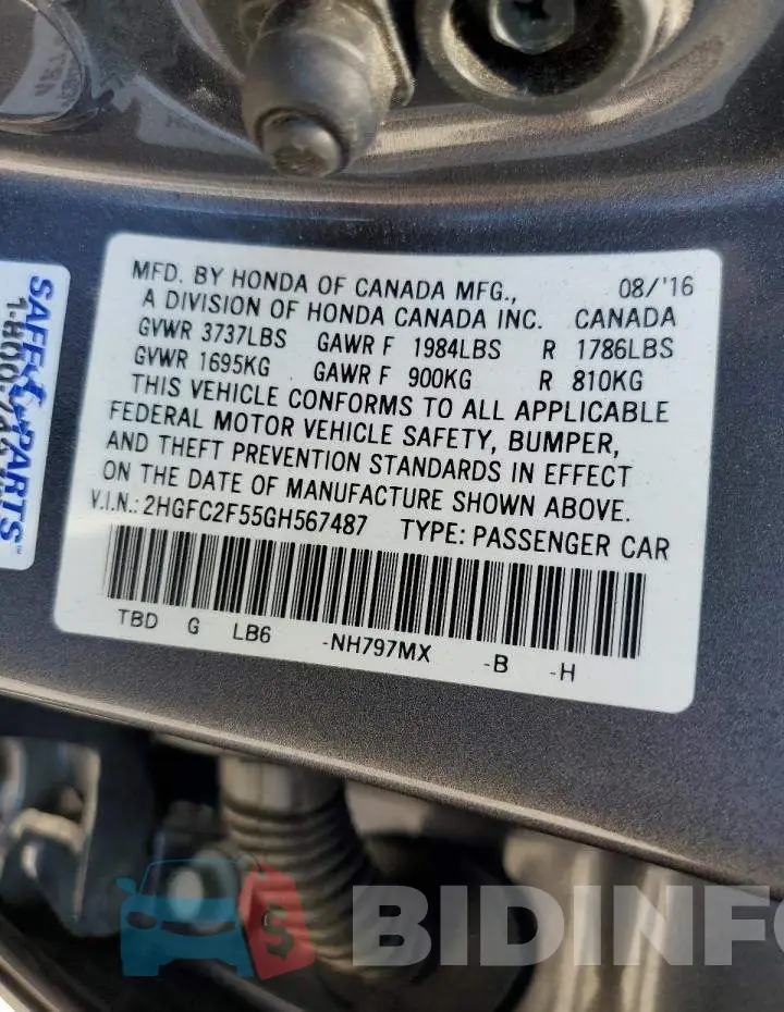 2HGFC2F55GH567487 Photo# 10