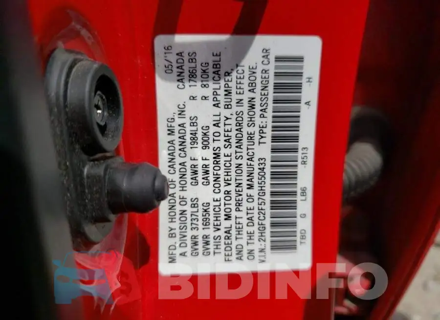 2HGFC2F57GH550433 Photo# 10