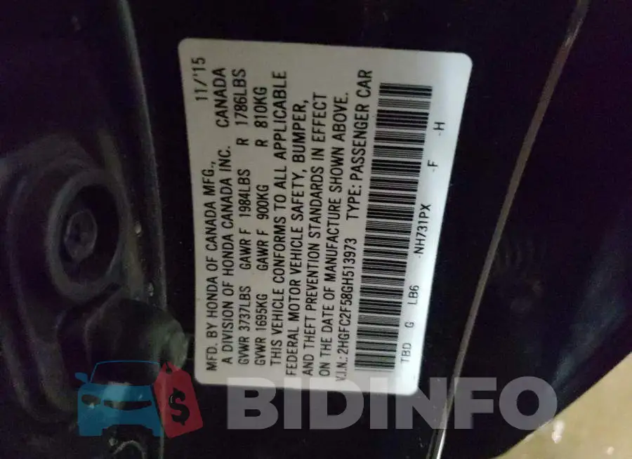 2HGFC2F58GH513973 Photo# 10