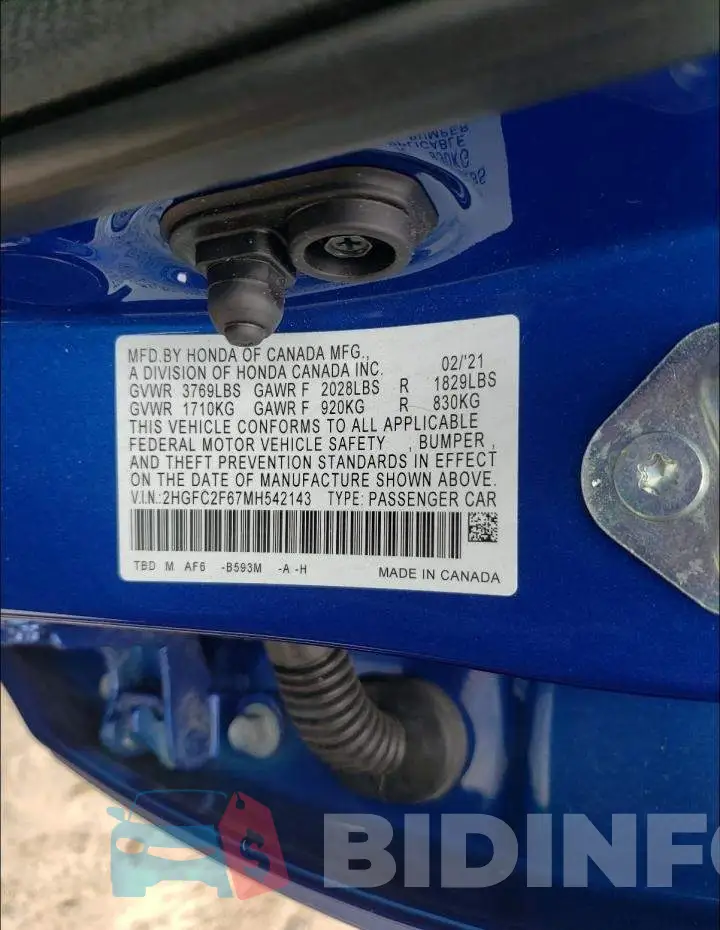 2HGFC2F67MH542143 Photo# 10