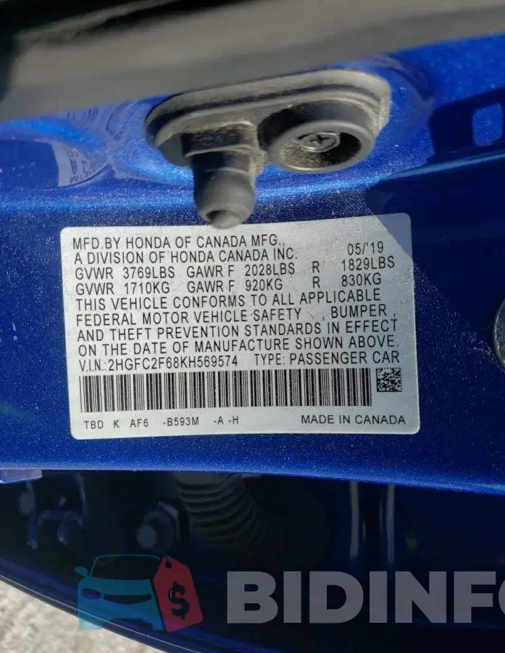 2HGFC2F68KH569574 Photo# 10