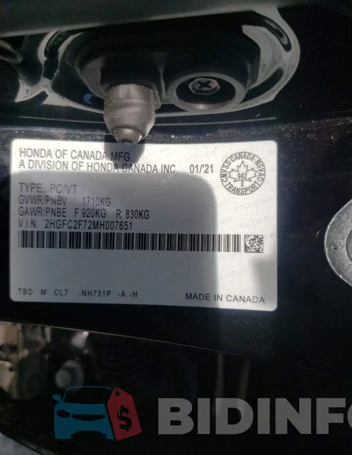 2HGFC2F72MH007651 Photo# 10