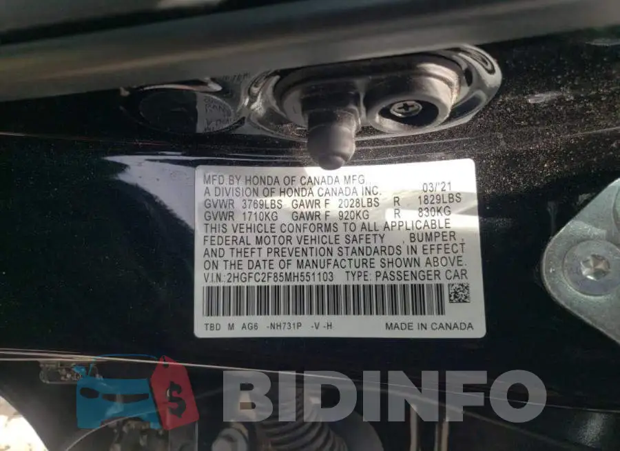 2HGFC2F85MH551103 Photo# 10