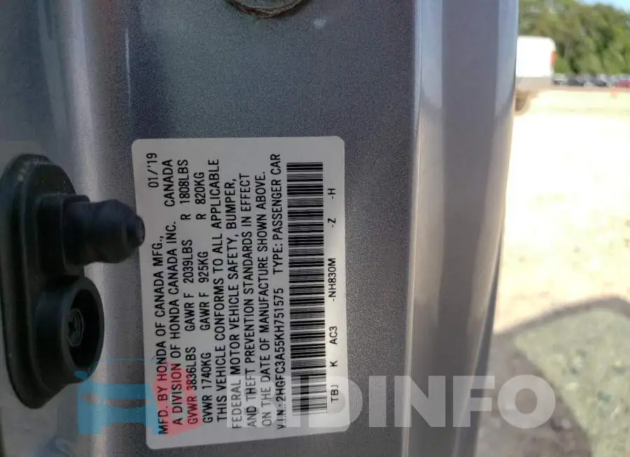 2HGFC3A55KH751575 Photo# 10