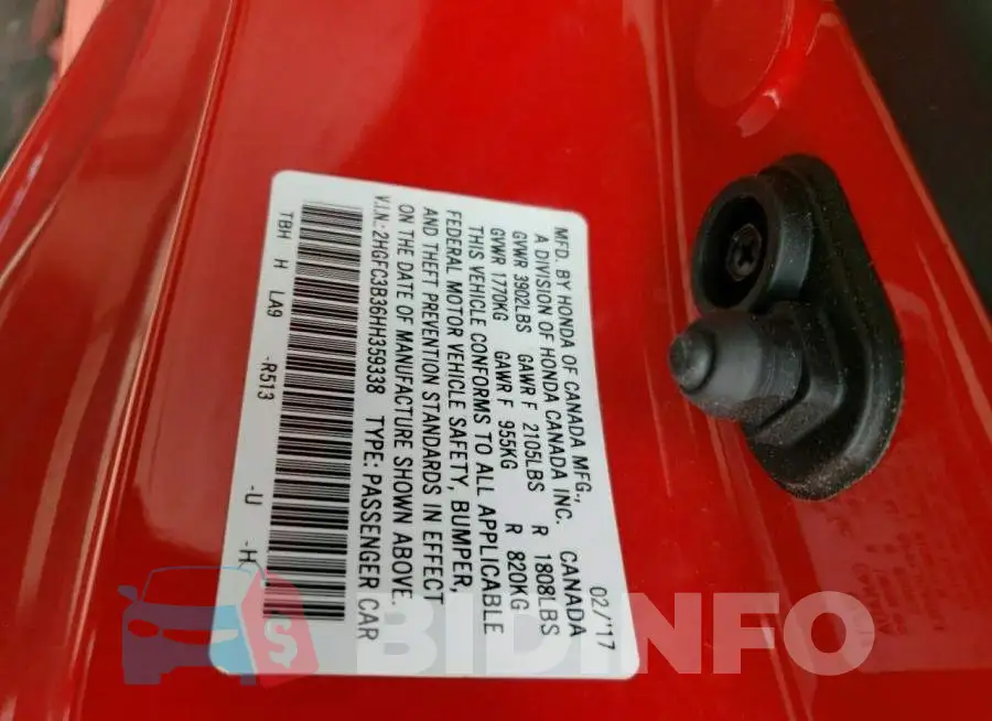 2HGFC3B36HH359338 Photo# 10