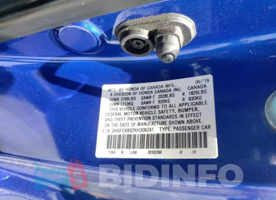 2HGFC4B62KH306241 Photo# 10
