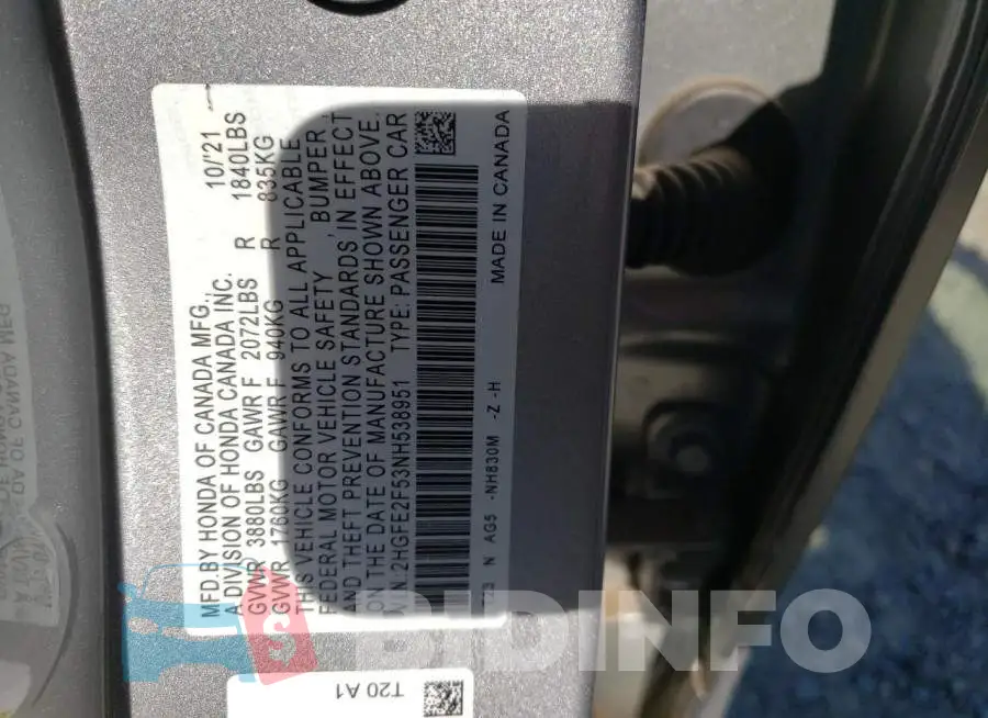 2HGFE2F53NH538951 Photo# 10