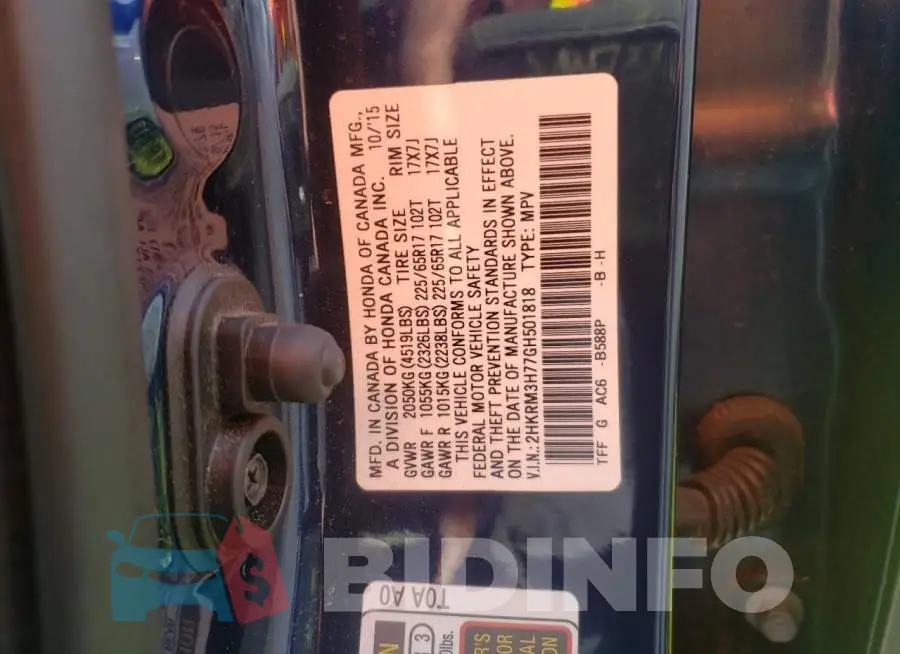 2HKRM3H77GH501818 Photo# 10