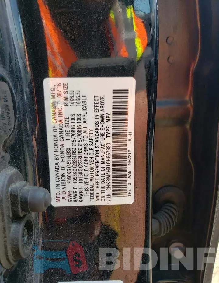 2HKRM4H31GH667920 Photo# 10