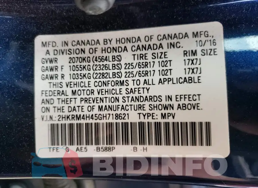 2HKRM4H45GH718621 Photo# 10