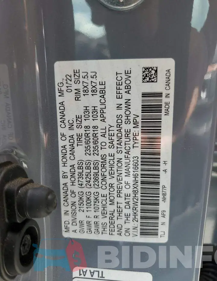 2HKRW2H8XNH616603 Photo# 10