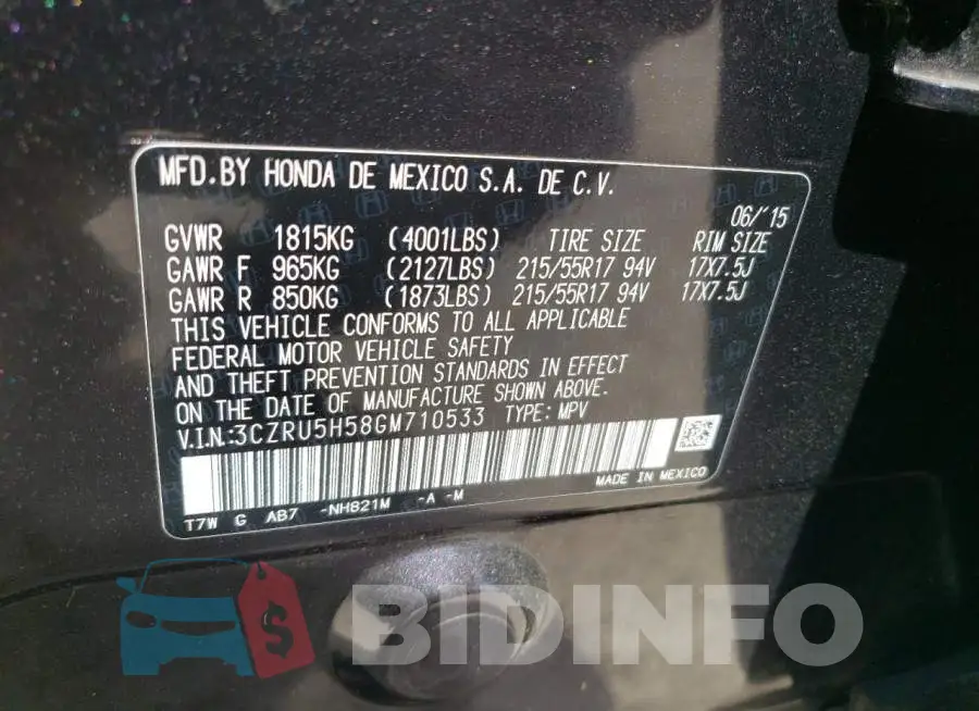 3CZRU5H58GM710533 Photo# 10