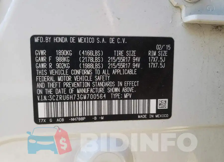 3CZRU6H73GM700564 Photo# 10
