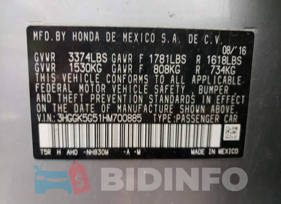 3HGGK5G51HM700885 Photo# 10