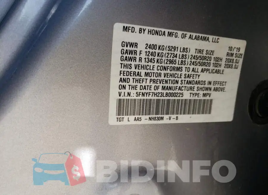 5FNYF7H23LB000225 Photo# 10