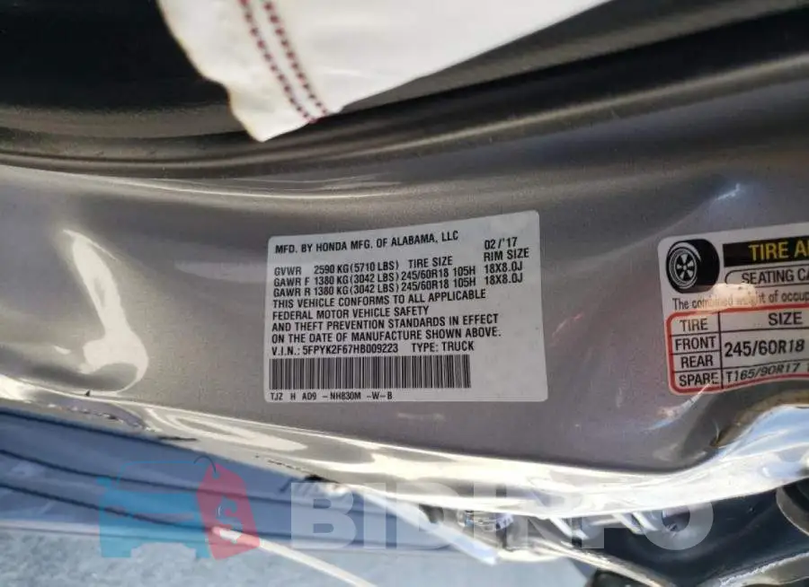 5FPYK2F67HB009223 Photo# 10