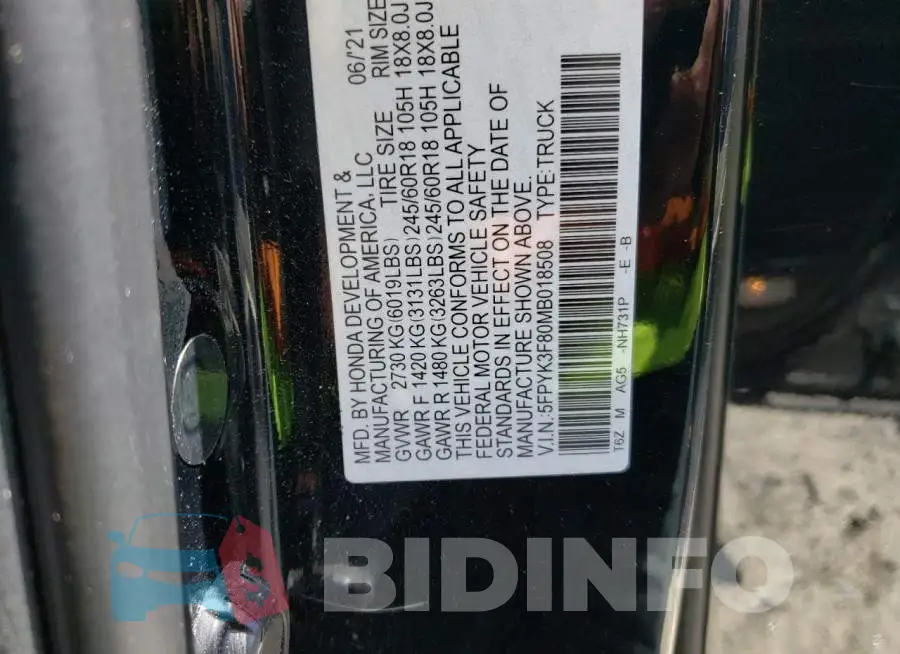5FPYK3F80MB018508 Photo# 10