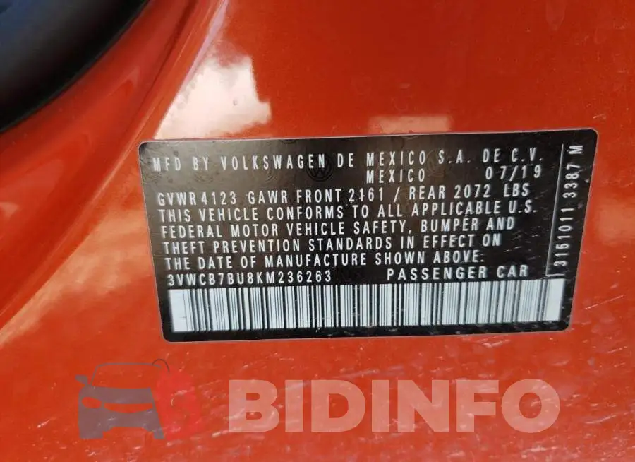 3VWCB7BU8KM236263 Photo# 10