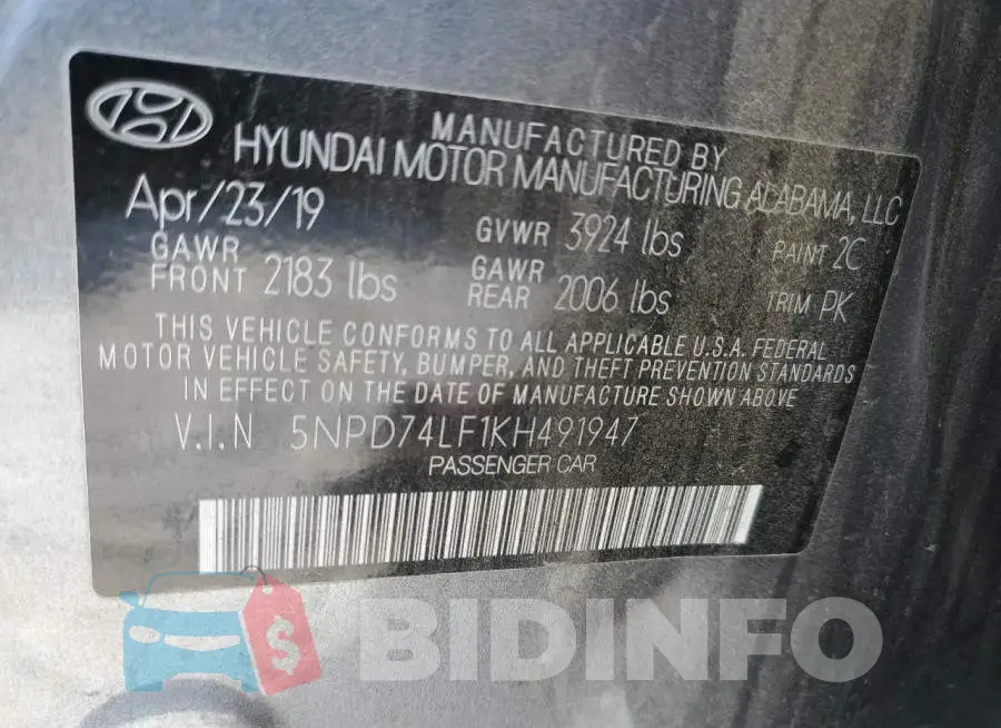 5NPD74LF1KH491947 Photo# 10