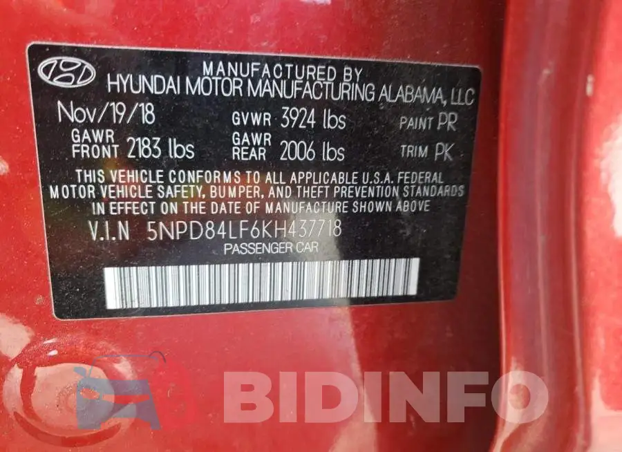 5NPD84LF6KH437718 Photo# 10