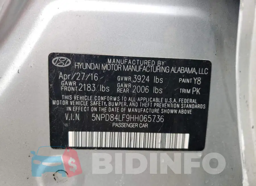 5NPD84LF9HH065736 Photo# 10