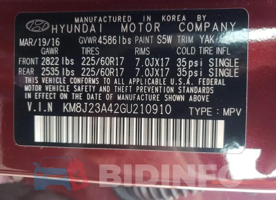 KM8J23A42GU210910 Photo# 10